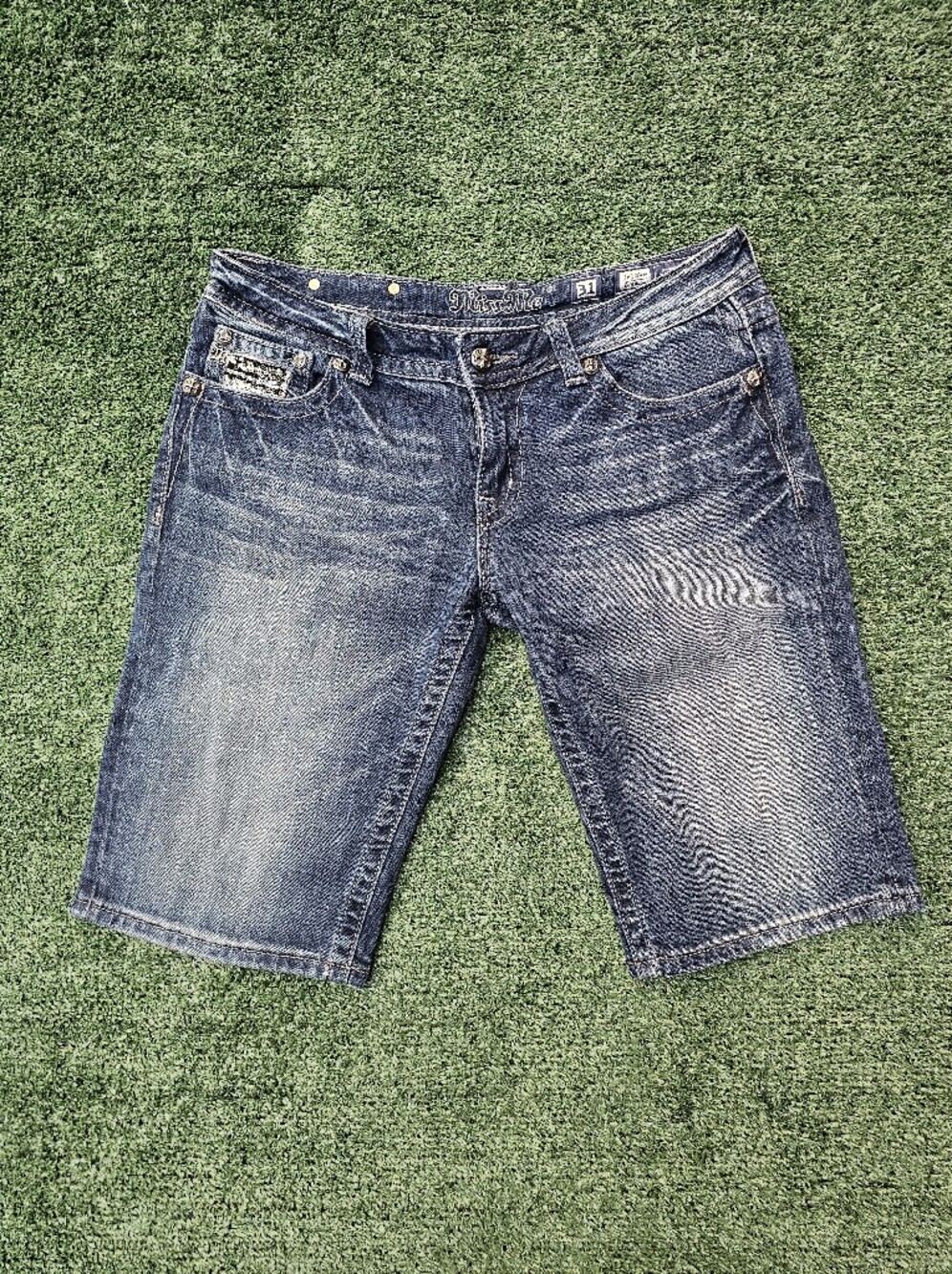 Miss Me Women's Blue Distressed Denim Bermuda Shorts